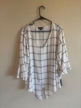 Alyx White Windowpane Check Peasant Top